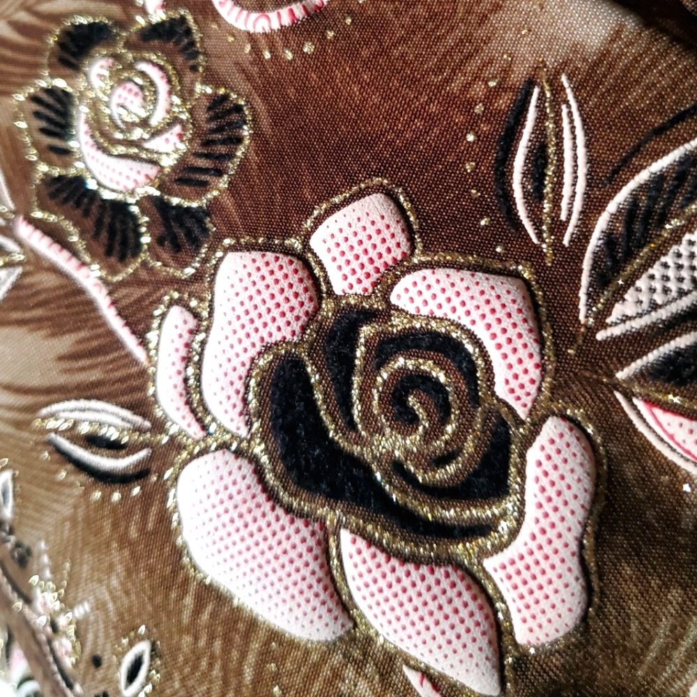 ✨Vintage Layered Glittery Gold Floral Silky Top✨